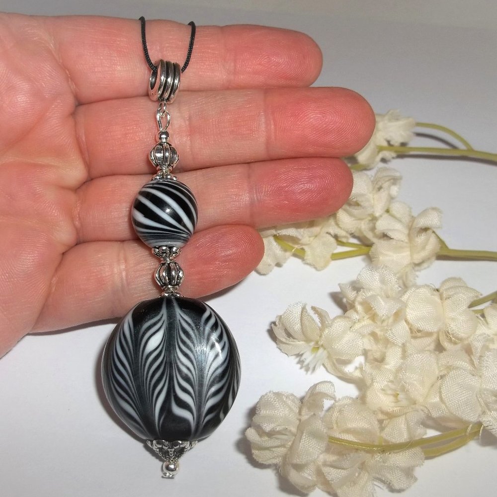 Statement Necklace Big Beaded Glass Black White Long  or Short Choker Large 7094